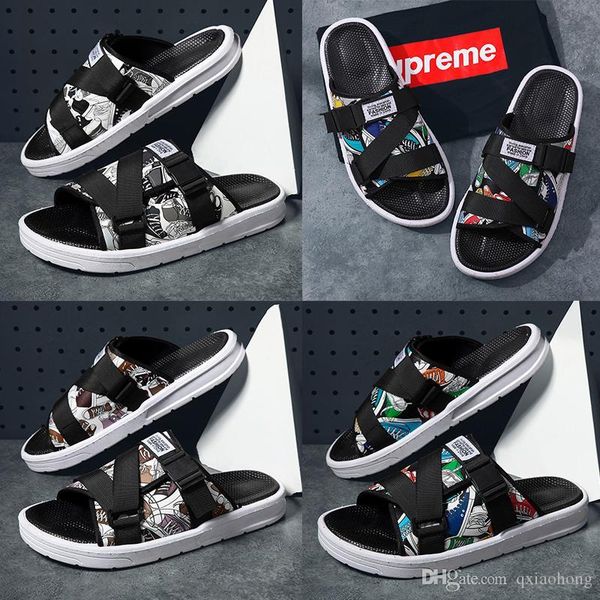 

designer men canvas slipper gear bottoms mens striped sandals causal non-slip summer huaraches slippers flip flops slippers, Black