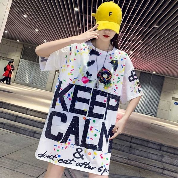 

plus size graffiti letter printing t shirt summer women tees harajuku ullzang streetwear fashion mesh t-shirt female 210702, White