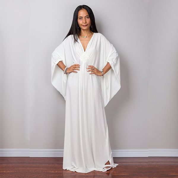 

casual dresses solid v-neck batwing sleeve plus size loose maxi dress for women summer beach wear kaftan long bathing, Black;gray