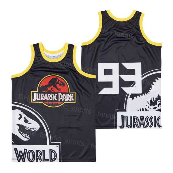 Filme 93 Jurassic Park Movie Basketball Jerseys 1993 Blank Retro Team Hip Hop Color preto para fãs de esporte Pure Cotton