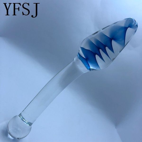 Blue Ripple Design Suave Frio Quente Visor Dildo Cristal Artificial Ponto G Anal Bumbum Bumbum Massagem Próstata Brinquedo sexy