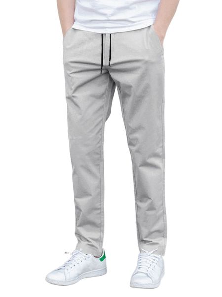 

men drawstring waist slant pockets pants h0sz#, Black