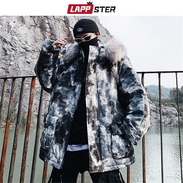 LAPPSTER Camo Winterjacke Dicke Männer Streetwear Kapuzenparka Pelzmantel Mann Harajuku Japanische schwarze Pufferjacke Plus Größe 201127