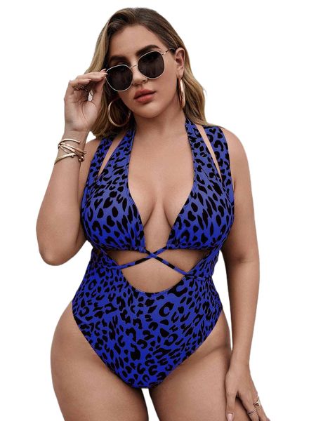 

plus leopard cross back one piece swimsuit with bikini 45bs#, White;black