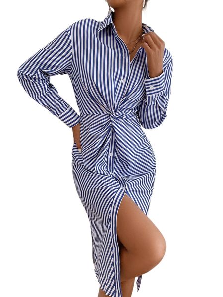 

vertical striped twist front shirt dress j8pr#, Black;gray