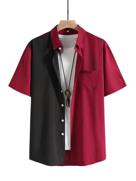 

men two tone patched pocket shirt without tee z7qh#, White;black
