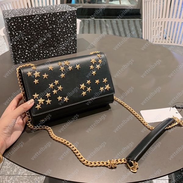 

black chains handbags shoulder bag leather crossbody luxury stars handbag original evening bags vintage envelope