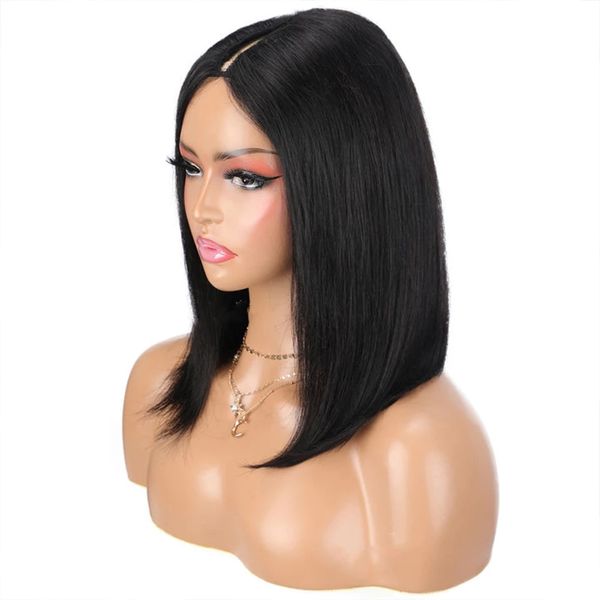 

glueless bone straight 100% human hair u part bob wigs for black women side part 250density virgin brazilian v parts wig full end