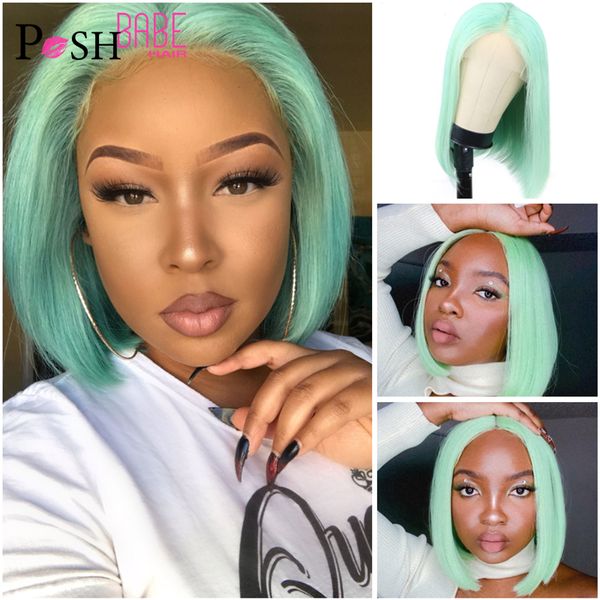 

accessories short green colored t part lace wig remy brazilian hair straight bob wig 13x1 swiss lace wigs for women human hair pre, Silver