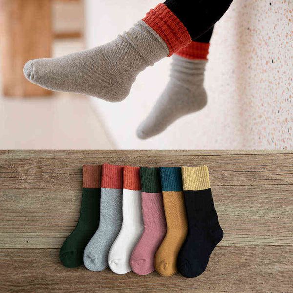 

autumn winter thick cotton children's socks for kids two-color stitching fashion knitted baby girls boys sock keep warm l220716, Pink;yellow