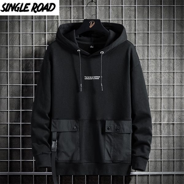 

single road mens hoodies pockets teachwear harajuku sweatshirt hip hop japanese streetwear casual oversized hoodie 220326, Black