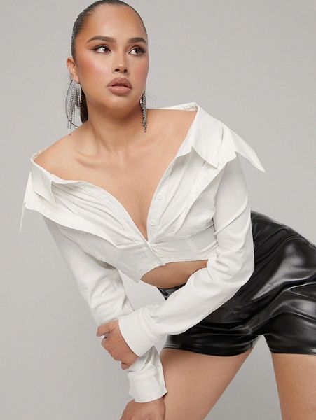 

single breasted solid blouse 51es#, White