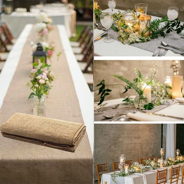 Tabela de tabela de toca de taco de juta imitada toalha de mesa de casamento rústico partido de casamento decoração têxteis domésticos sobreposição camino de mesa 220615