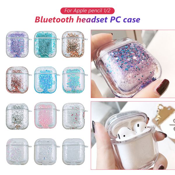 Luxo Bling glitter líquido e fone de ouvido fones de ouvido acessórios para fones de ouvido para airpods 2 gen pro transparente tampa de ouvido sem fio acessórios