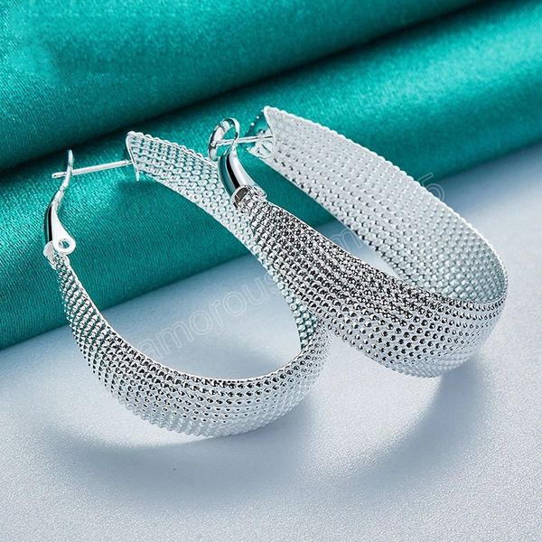 

925 sterling silver particle surface u hoop earring for woman charm fashion wedding engagement jewelry, Golden;silver