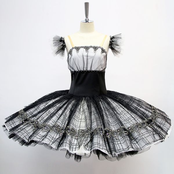 Roupa de dança para criança preto clássico vestido de fada trajes de balé desgaste de fábrica joelho sobre tutu collant