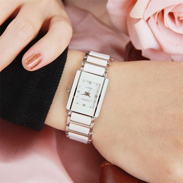 

luxury brand chenxi elegant women watch white silver simple stylish ceramics bracelet quartz casual lady wristwatch 220421, Slivery;golden