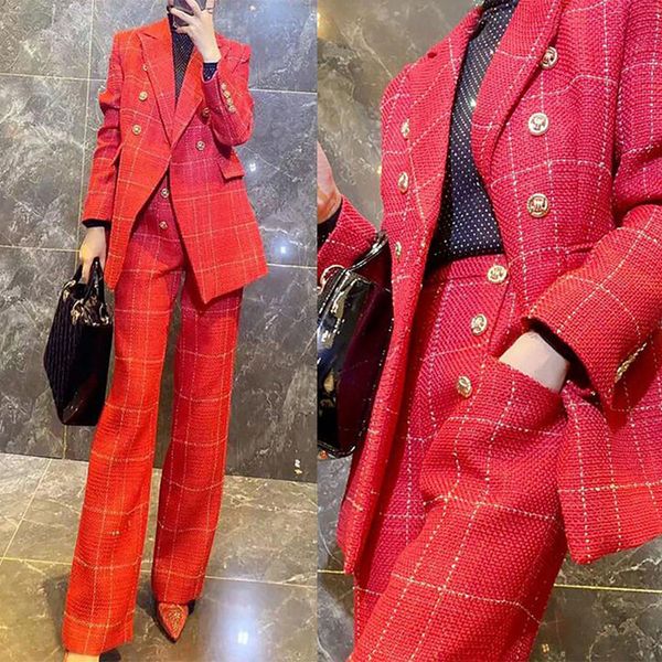 

classic check women blazer street power suits slim fit suits evening party outfit wedding wear, Black;red