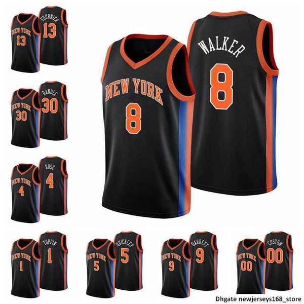 

printed 75th new julius randle york''knicks''men derrick rose kemba walker evan fournier rj barrett obi in immanuel quic, Black
