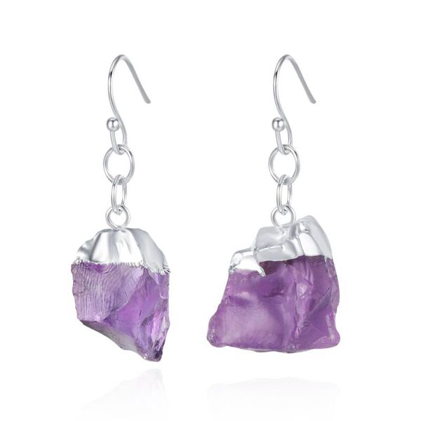 Baumelnde Kronleuchter, echte natürliche lila Amethyst-Tropfenohrringe für Frauen, unregelmäßiger Kristall-Edelstein, Statement-Schmuck, handgefertigt