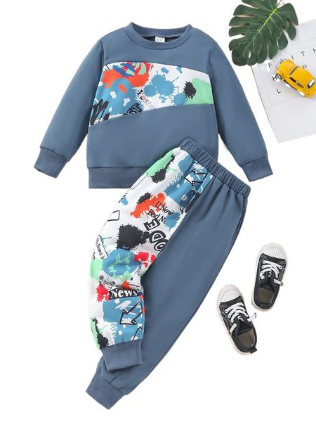 

toddler boys graffiti print pullover & sweatpants l9kn#, Black;white
