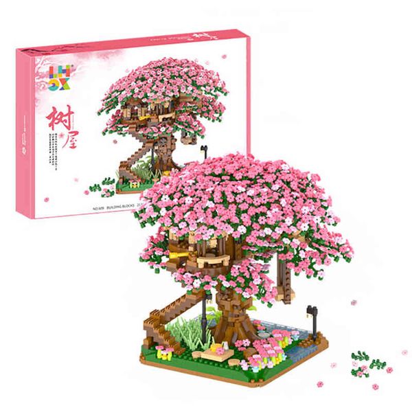 Sembo Mini Blöcke Sakura Tree Idee Japanische Straßenansicht Konstruktion Modell Moc Bausteine ​​Baumsteine ​​Kinder Spielzeuggeschenke J220624