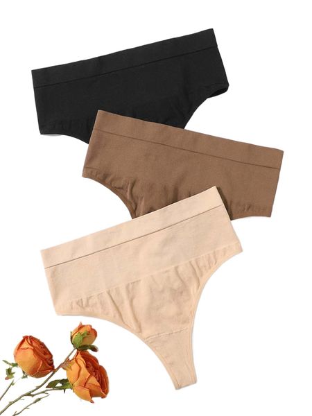 

plus 3pack solid simple panty f1gq#, Black;white