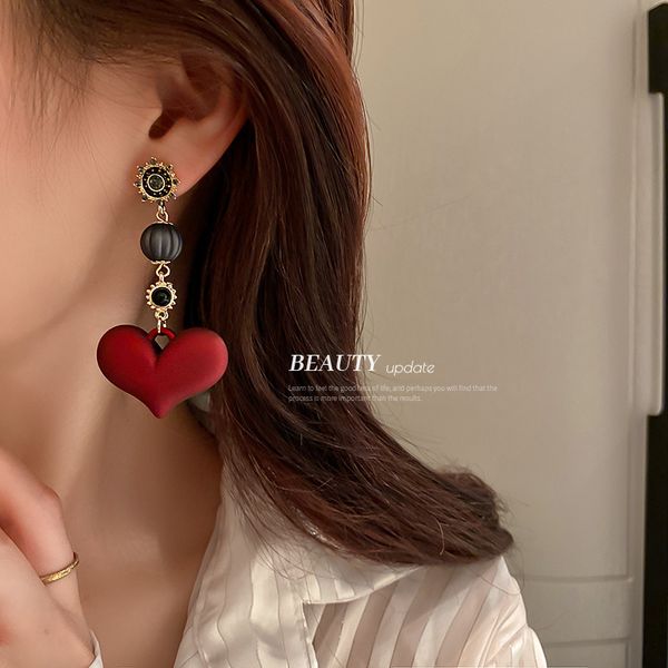 

925 silver needle crystal acrylic love heart earrings european and american fashion heart-shaped eardrops retro exaggerated light luxury ear, Golden