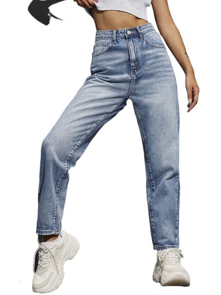 

high waist mom jeans 73lf#, Blue