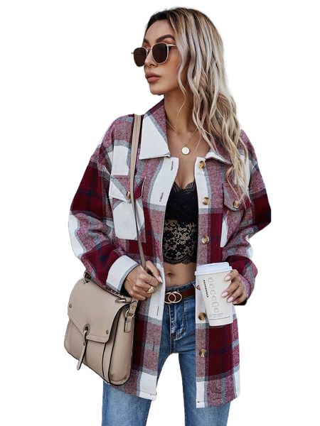 

button through flap pocket plaid overshirt o2tg#, Black