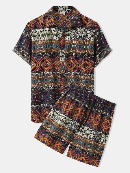 

men's tracksuits men's tracksuits classic ethnic style men hawaiian shirt set breathable linen two pieces beach holiday short slee, Gray