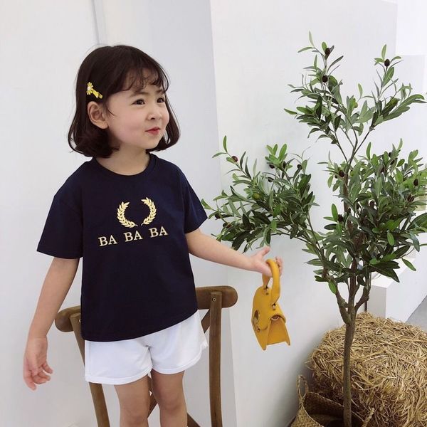 

childrens t-shirts summer kid t-shirt baseball short sleeve family clothing foaming printing with letters wheat ear pattern 100% cotton size, Blue