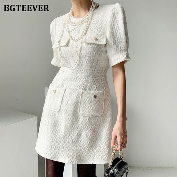 

bgteever spring summer ladies vestidos o-neck short sleeve women short dress elegant slim waist female mini dress 2022, Black;gray