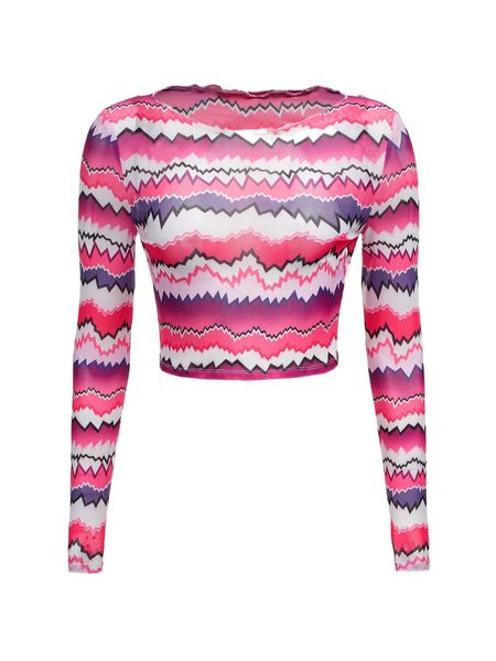 

allover print crop mesh tee j5th#, White