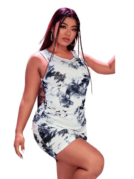 

plus tie dye ruched side bodycon dress q7q9#, Black