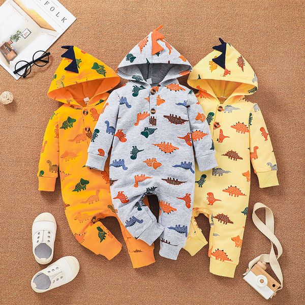 100% хлопок 2pcs Baby Dompers Stells Stless Dinosaur Allover с капюшоном с длинными рукавами с длинными рукавами.