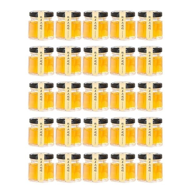 Quente 25pcs 5,1 x 4,8cm 45ml hexagon vidro jarra de especiarias jarra de jarra de conservas para geléia de mel garrafas de vidro de geléia - frascos - transparentes T200506