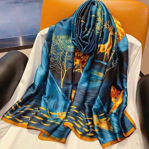 

fxfy new high-grade hangzhou silk scarf women's solid color d letter mulberry silk scarf sunscreen shawl high version, Blue;gray