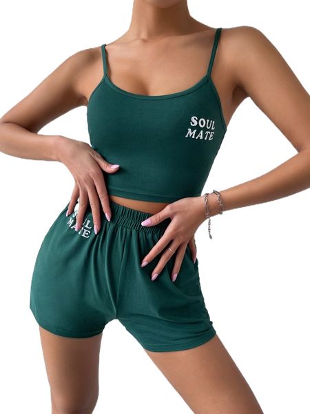 

letter graphic cami & shorts set v4x0#, White