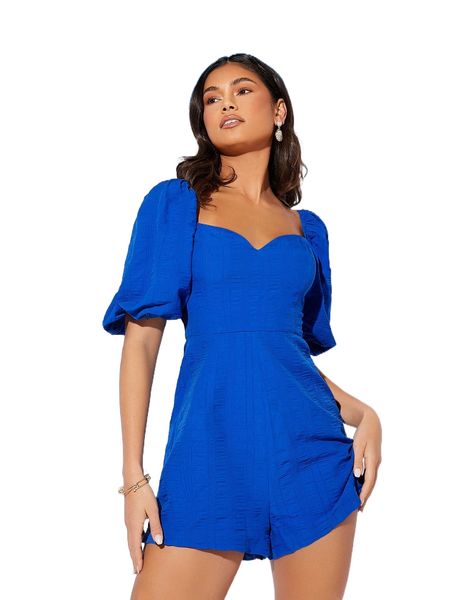 

sweetheart neck puff sleeve romper u78t#, Black;white