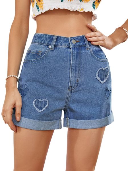 

heart pattern high waist denim shorts 91dm#, White;black