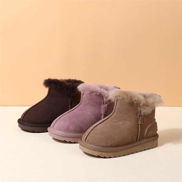 

gt-cecd winter children snow boots genuine leather girls warm plush boy shoes fashion kids baby toddler 220808, Black;grey
