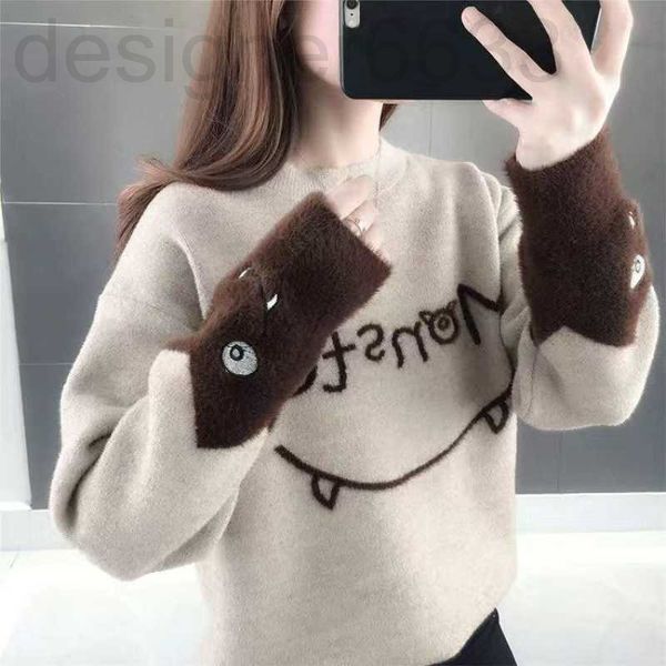 

women's knits & tees designer thickened imitation mink sweater for women in autumn and winter loose embroidery short pullover bottomed, White