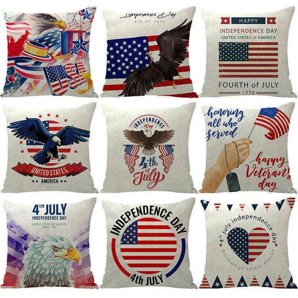 

luxury designer cushion decorative pillow nordic household products independent day pillow case eagle american flag linen printed cushion pi