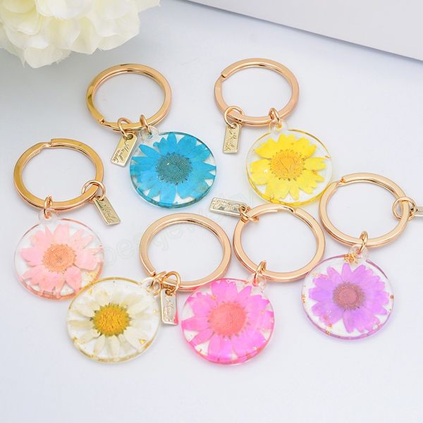 

fashion alloy flower keychain cartoon transparent daisy dried flower keyring jewelry for women car bag pendant keyring gift, Silver