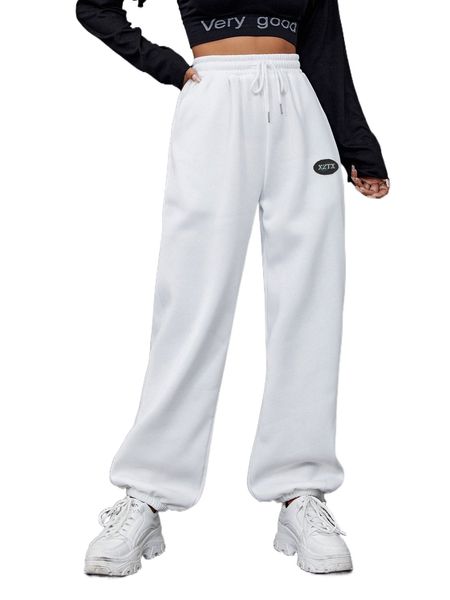 

letter embroidery drawstring waist sweatpants f71p#, Black;white