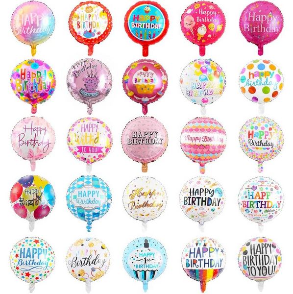 Balões com papel alumínio com 18 polegadas de aniversário de 18 polegadas Balões de hélio redondos para adultos de feliz aniversário decorações de festas infantis para o chá de bebê f0527