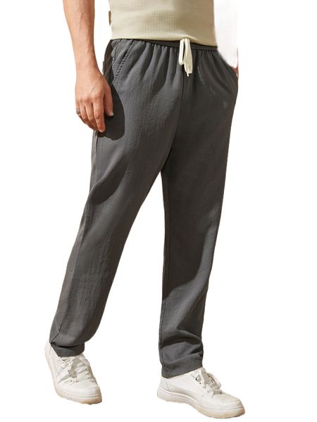 

men slant pockets drawstring waist pants n3a1#, Black