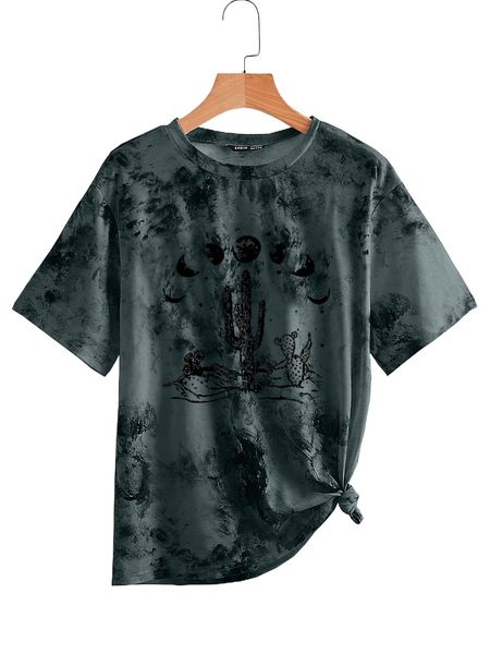 

plus moon and cactus print tie dye tee v5p1#, Black
