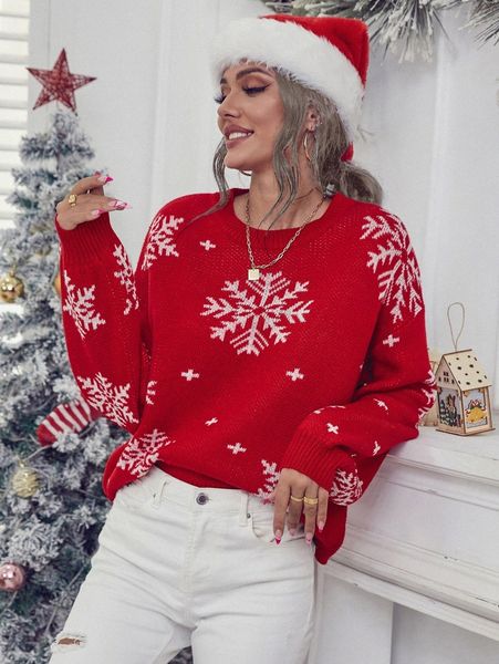 

snow pattern drop shoulder sweater q3ap#, White;black